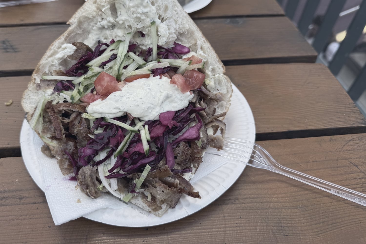 A döner kebab on a paper plate, Berlin